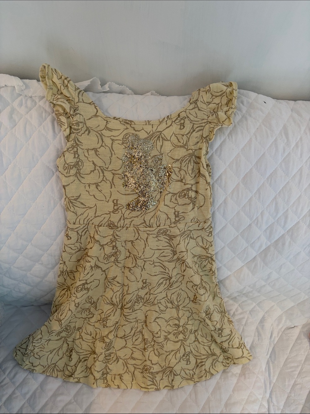 Disney Yellow Floral Dress with Gold Sequin Accent